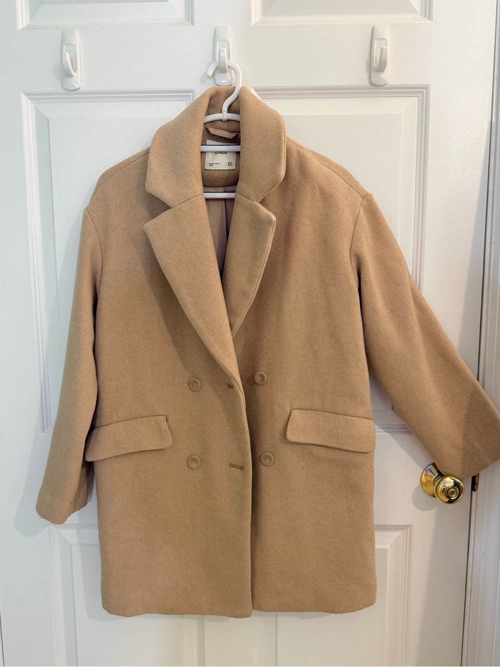 Abercrombie & Fitch Camel Double-Breasted Peacoat